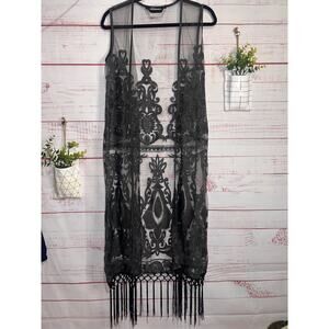 Paparazzi Gray Lace Duster Tank Kimono